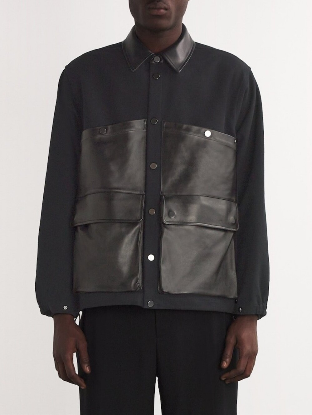 HELMUT LANG Mixed Media Hunting Jacket With Leather Trim Black Size M Org $1,095
